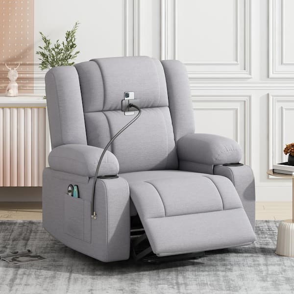 Qualler Gray Chenille Glider Recliner with Power Lift, Massage and Heating