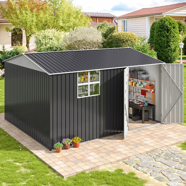 VIWAT 12 ft. W x 10 ft. D Metal Outdoor Storage Garden Tool Steel