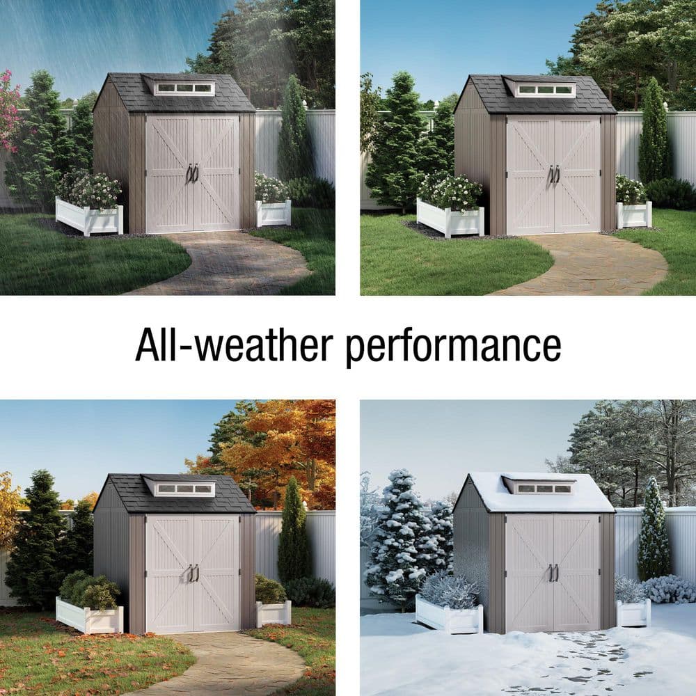 Brown Resin Medium Outdoor Storage Shed with Windows, 7 x 7 ft