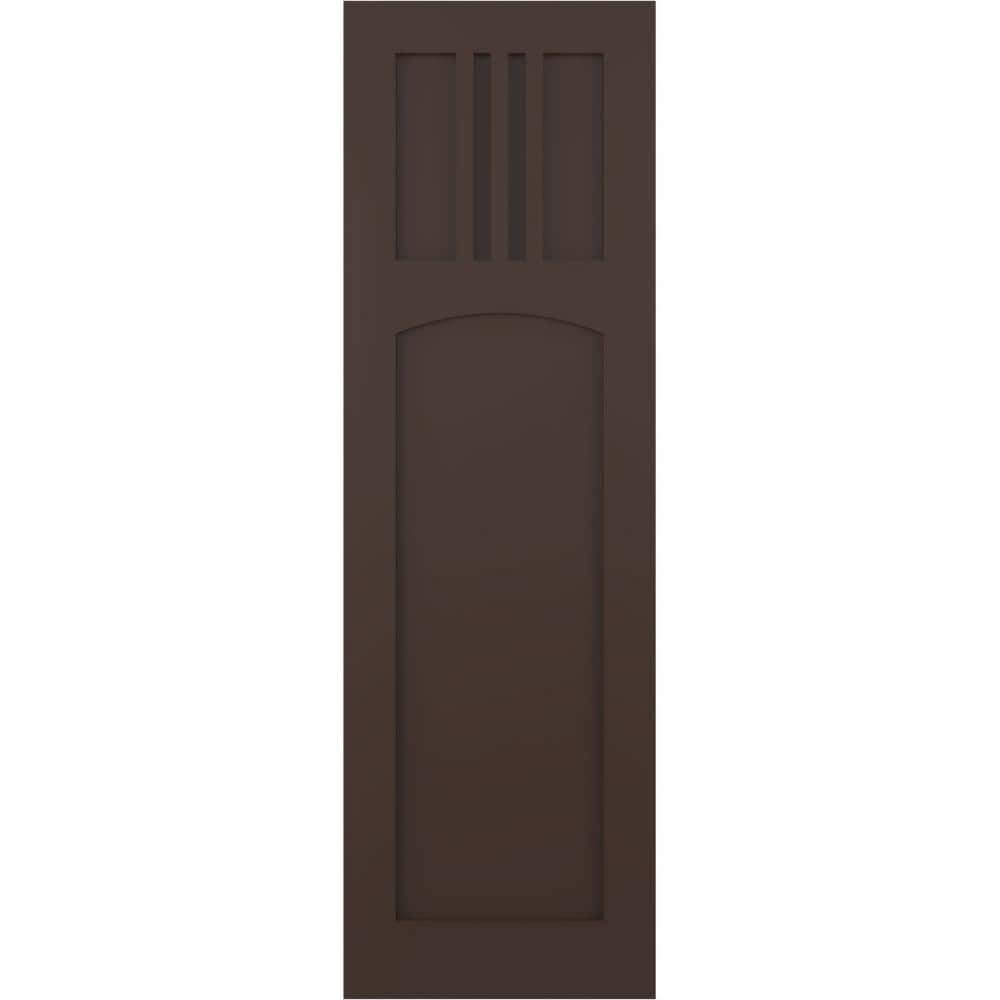 12 in. x 27 in. PVC True Fit San Miguel Mission Style Fixed Mount Flat Panel Shutters Pair in Raisin Brown price history on PriceWatchPro