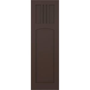 12 in. x 40 in. PVC True Fit San Miguel Mission Style Fixed Mount Flat Panel Shutters Pair in Raisin Brown