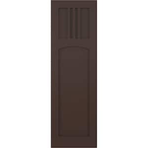 15 in. x 50 in. PVC True Fit San Miguel Mission Style Fixed Mount Flat Panel Shutters Pair in Raisin Brown