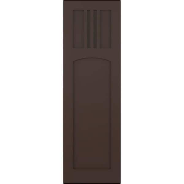Ekena Millwork 15 in. x 72 in. PVC True Fit San Miguel Mission Style Fixed Mount Flat Panel Shutters Pair in Raisin Brown