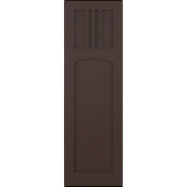 Ekena Millwork 18 in. x 64 in. PVC True Fit San Miguel Mission Style Fixed Mount Flat Panel Shutters Pair in Raisin Brown