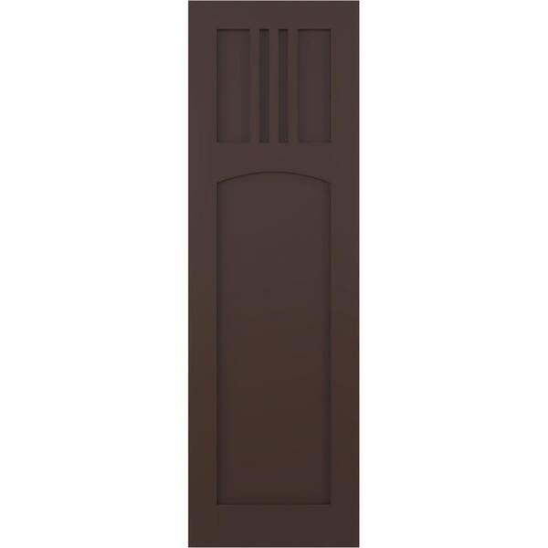 Ekena Millwork 18 in. x 70 in. PVC True Fit San Miguel Mission Style Fixed Mount Flat Panel Shutters Pair in Raisin Brown