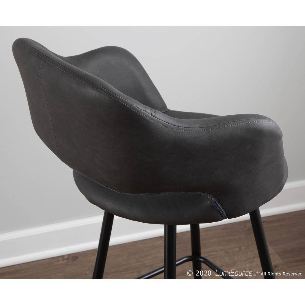 Sleek Contemporary 40.5" Black Metal & Grey Leather Bar Stool Set