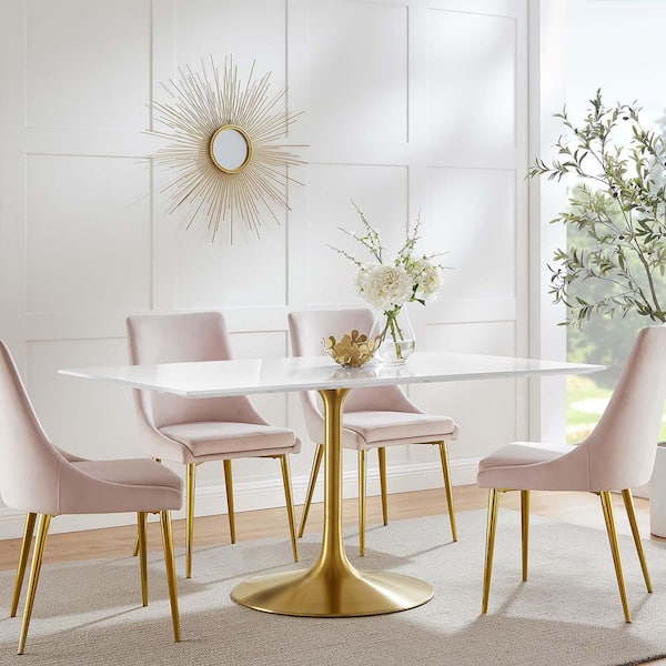 Lippa Rectangle White MDF Wood 60 in. Pedestal Base Dining Table for 6