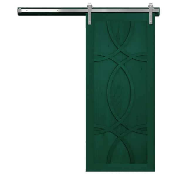 VeryCustom 30 in. x 84 in. the Hollywood Emerald Wood Sliding Barn Door with Hardware Kit in Stainless Steel