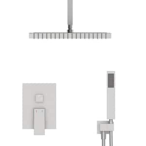2-Spray Patterns with 16 in. Rainfall Shower Head Ceiling Mount Dual Shower Heads with Hand Shower in Brushed Nickel