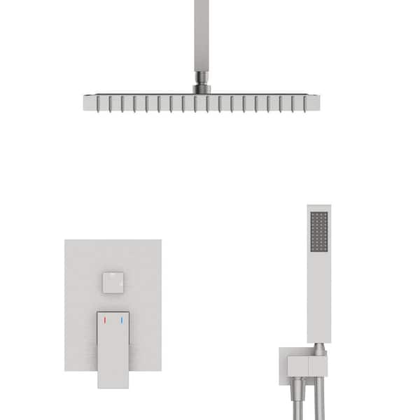 GIVING TREE 2-Spray Patterns with 16 in. Rainfall Shower Head Ceiling Mount Dual Shower Heads with Hand Shower in Brushed Nickel