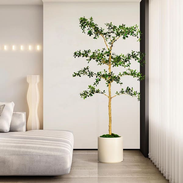 6.5 ft. Artificial Olive Shady Lady Tree in White Decor Pot, Faux Green Plant Indoor Home Decorative Planter