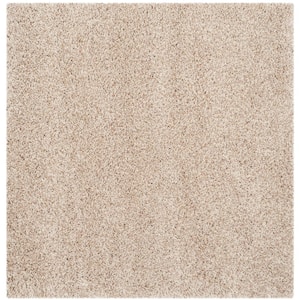 California Shag Beige 5 ft. x 5 ft. Square Solid Area Rug