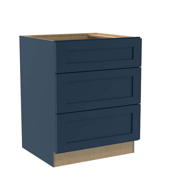 Home Decorators Collection Newport 27 in. W x 24 in. D x 34.5 in. H Assembled Plywood Drawer Base Kitchen Cabinet in Mythic Blue with Soft Close