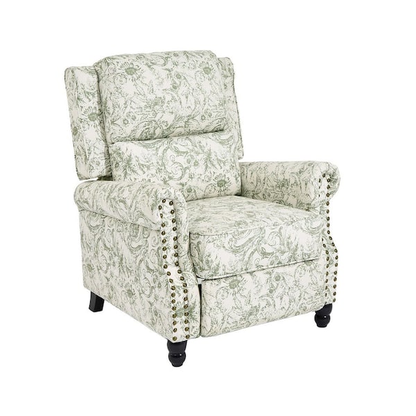 Uixe Rococo Green Linen Nailhead Trim Upholstered Recliner Chair