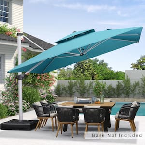 12 ft. Square Double-top Aluminum Umbrella Cantilever Polyester Patio Umbrella in Turquoise Blue with Beige Cover
