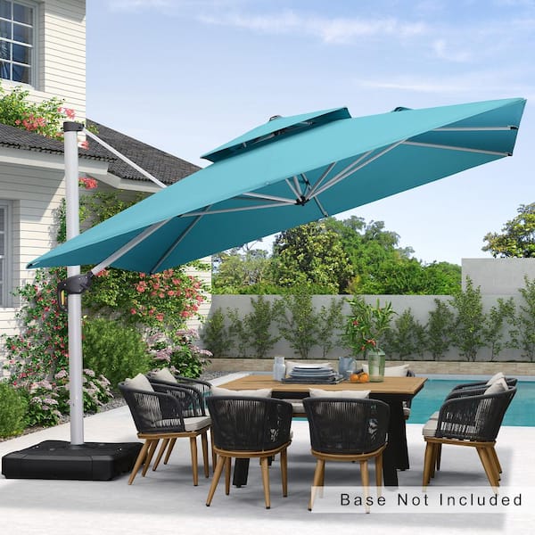 PURPLE LEAF 12 ft. Square Double-top Aluminum Umbrella Cantilever Polyester Patio Umbrella in Turquoise Blue