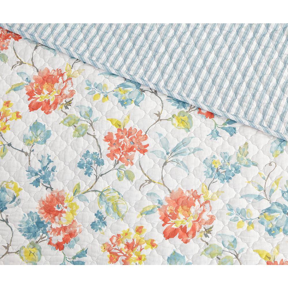 Blue Reversible Cotton Full Quilt Set with Trim