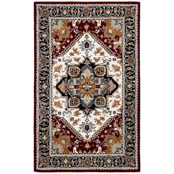 Heritage Ivory/Red 5 ft. x 8 ft. Border Floral Medallion Area Rug