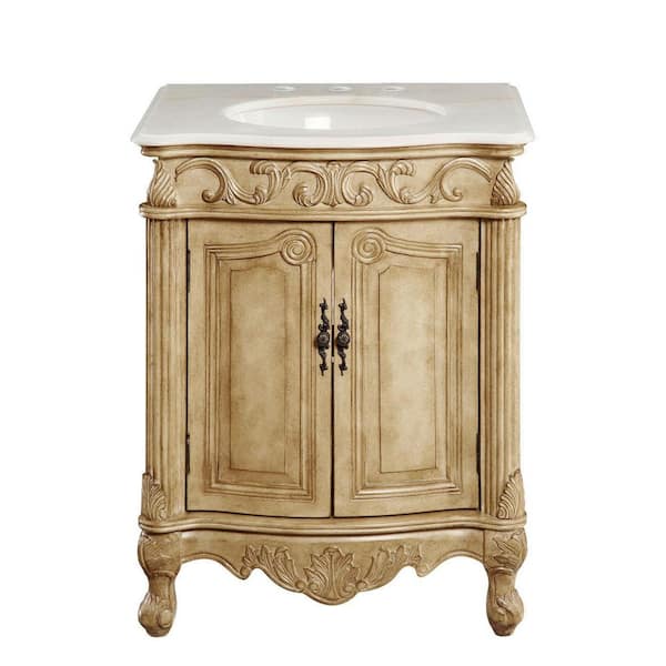 Unbranded Timeless Home 27 in. W x 21 in. D x 35 in. H Single Bathroom Vanity in Antique Beige with White Marble and White Basin