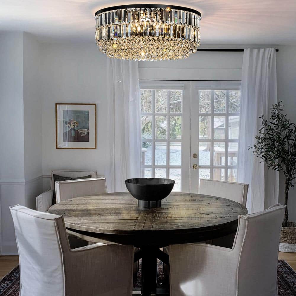 Matte Black and Crystal 24" Drum Flush Mount Ceiling Light