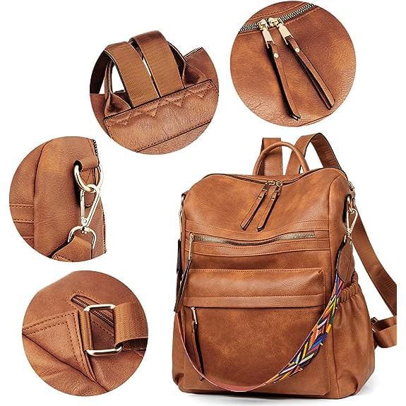 Backpack with Side Clips, Reddish Brown