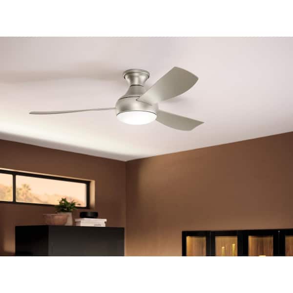 Ample 54 in. Indoor/Outdoor Brushed Nickel Dual Mount Ceiling Fan with Integrated LED with Remote Control Included