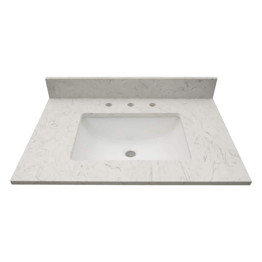 Carrara Classique 31" White Engineered Marble Vanity Top with Sink