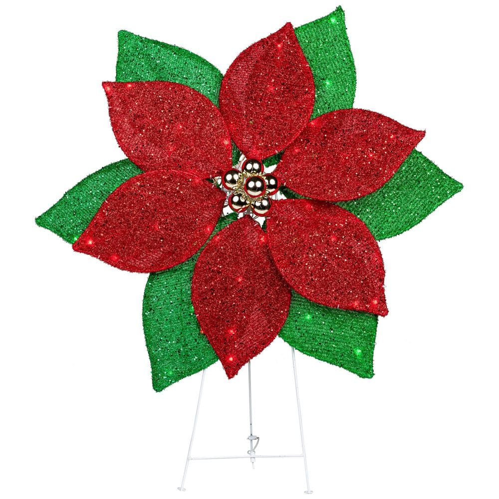 "LED Lighted Poinsettia Outdoor Christmas Yard Decoration - 34"" - Red and Green" price history on PriceWatchPro