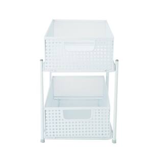 2-Tier White Mesh Cabinet Storage Organizer with Pull-Out Basket