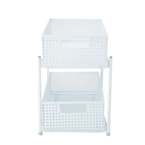 Simple Houseware 2 Tier Sliding Cabinet Basket Organizer Drawer, White