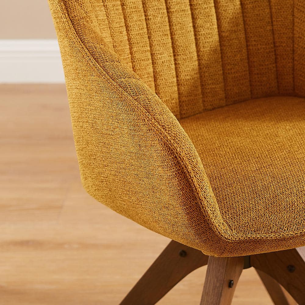 Mid-Century Modern Yellow Swivel Accent Chair with Beech Wood Legs