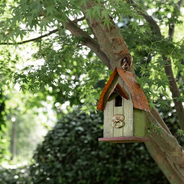 Hanging Bird House Outdoor Garden Home Decorative Cottage Wood Birdhouse C 