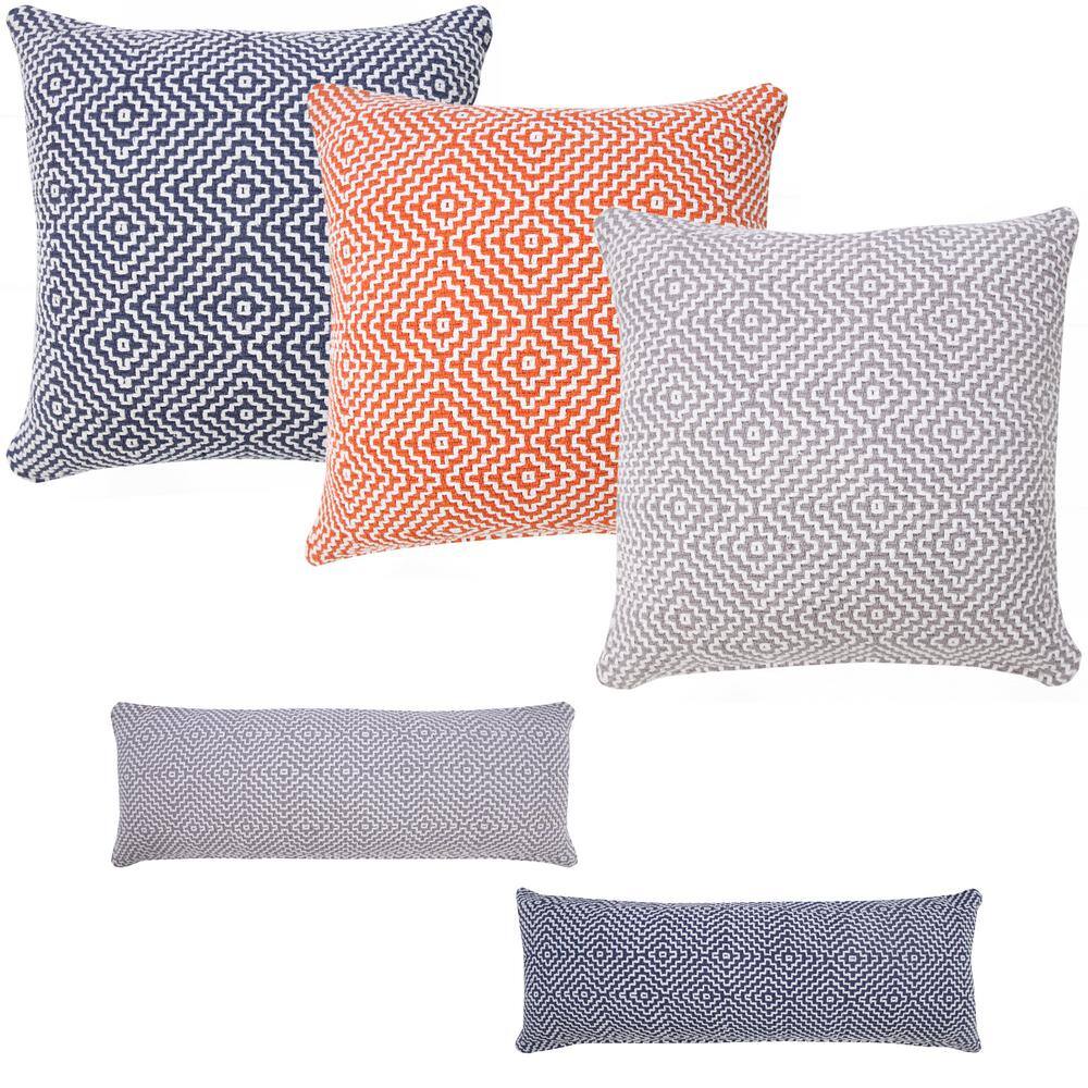 Modern Bohemian Coastal 20" Square Orange and White Cotton Throw Pillow