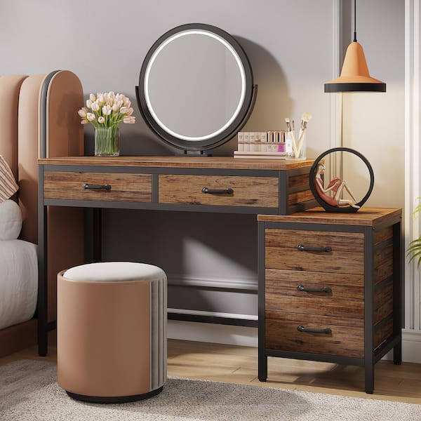 dressing table without mirror design Ellie 5-Drawer Rustic Brown Makeup Vanity Desk Dressing Table Without Mirror