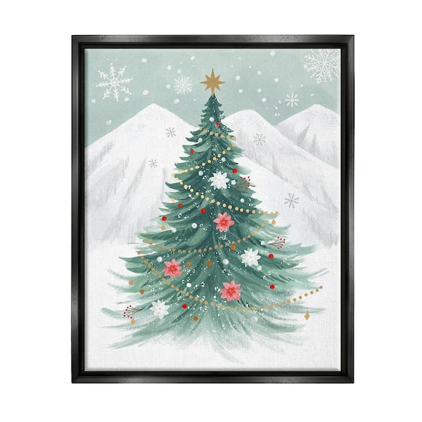 Stupell Industries Subtle Christmas Tree in Snow by Sharon Lee 1-Piece Floater Frame Graphic Print Nature Poster Art Print 21 in. x 17 in.
