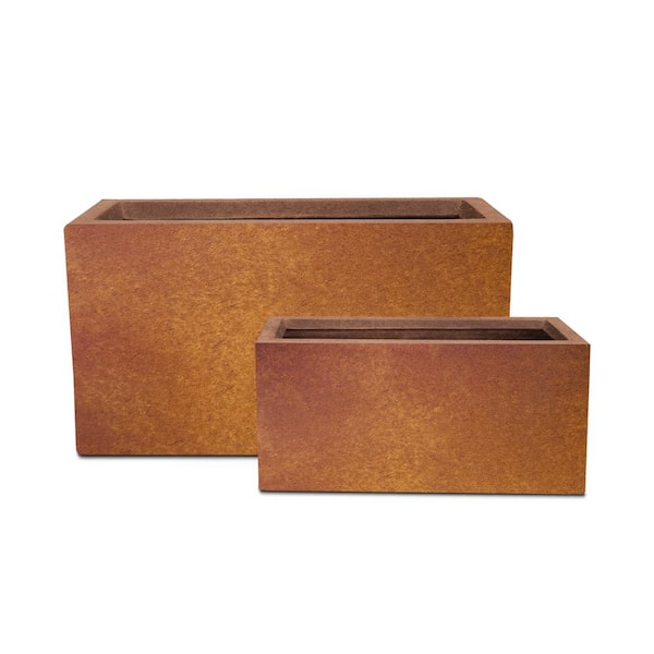 KANTE 31.4" and 23.6"L Rectangular Faux Weathering Steel Finish Lightweight Planters w/Drainage Hole Set of 2, Outdoor/Indoor