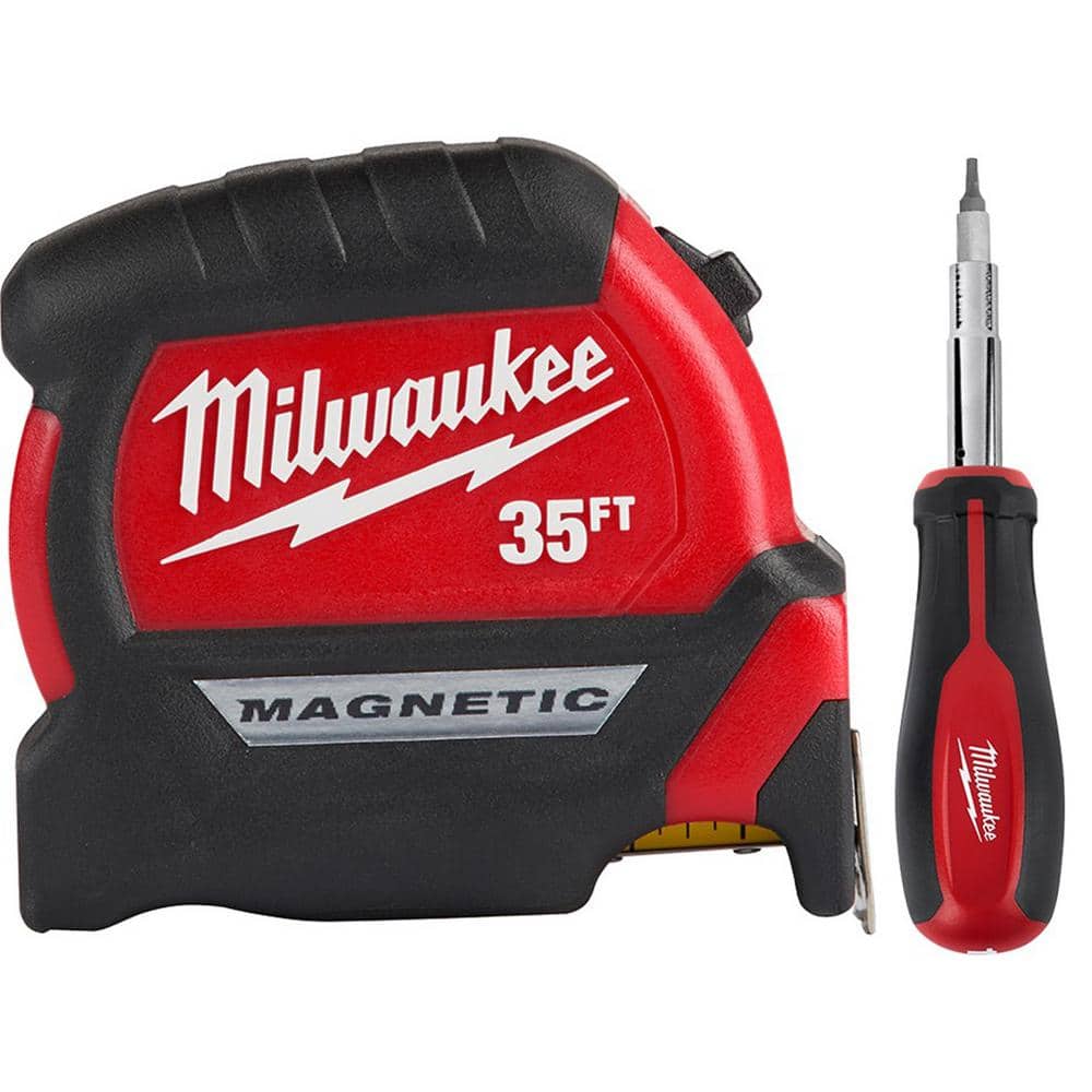 Photos - Tape Measure and Surveyor Tape Milwaukee 35 ft. x 1 in. Compact Magnetic Tape Measure with 11-in-1 Multi-Bit Screwd 