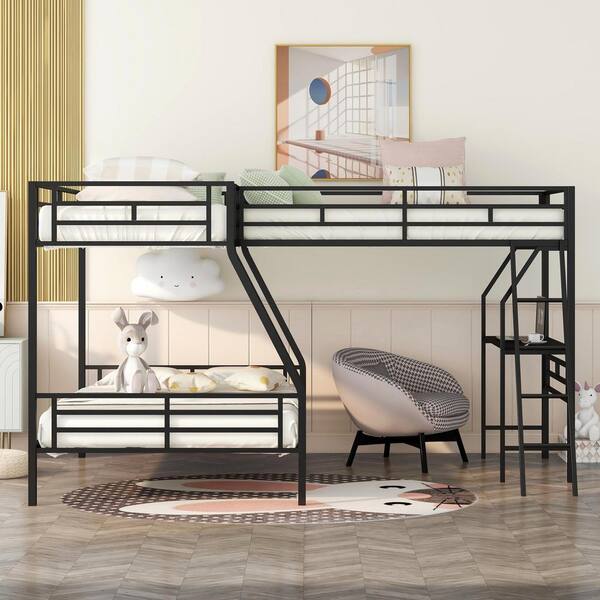 Anbazar Black Metal Triple Bunk Beds With Desk And L Shaped Twin Over Full Bed Attached Loft Ladders Kk 009 Metal Triple Bunk Beds With Desk, L Shaped Triple Bunk Bed With Desktop