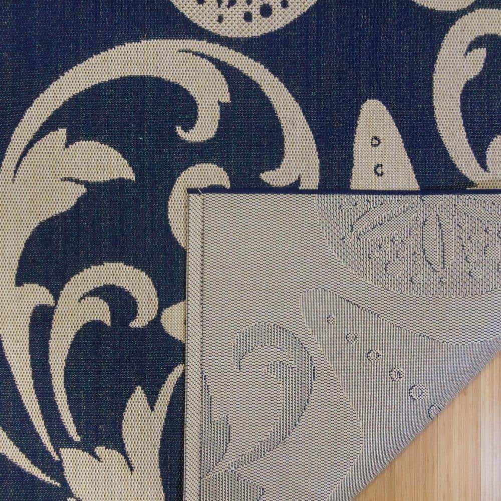 Navy Blue Synthetic Flat Woven Rectangular Rug 5' x 7'