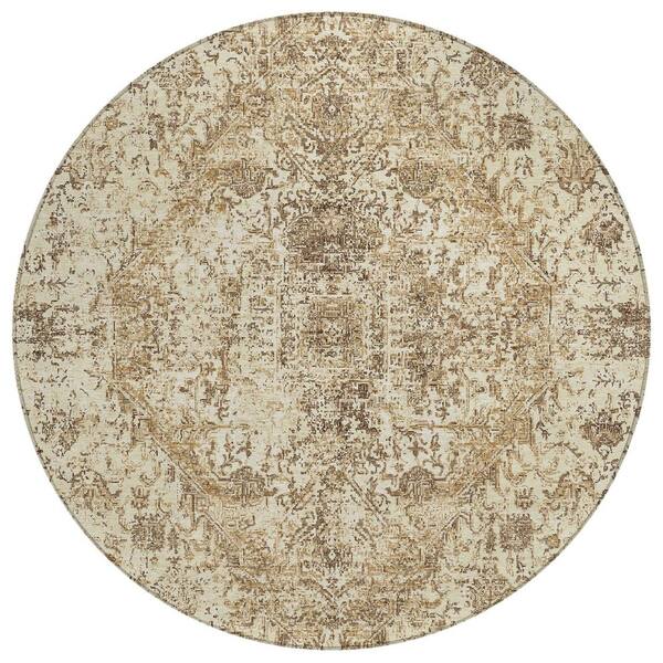 Chantille Machine Washable Indoor/Outdoor Abstract ACN3171 Wheat 8 ft. x 8 ft. Round Rug