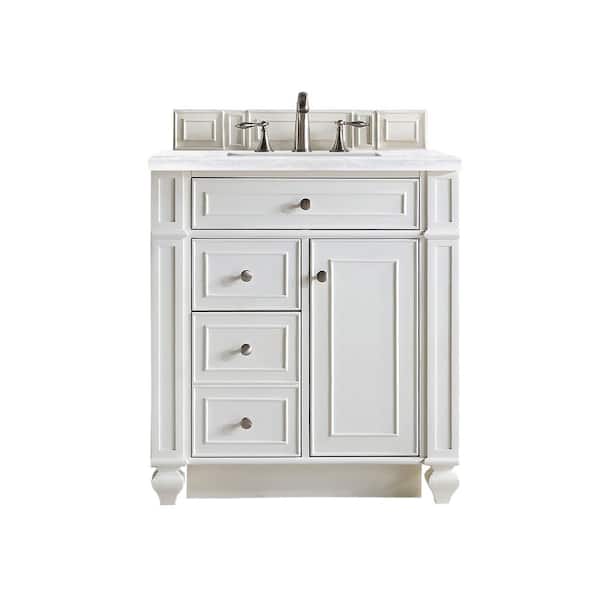 James Martin Vanities Bristol 30 in. W x 23.5 in. D x 34 in. H Single Vanity in Bright White with Solid Surface Top in Arctic Fall