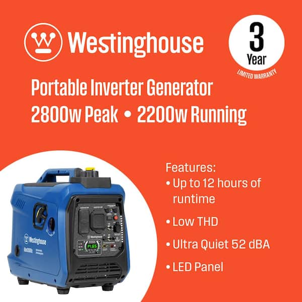 2,800-Watt Gas Powered Portable Inverter Generator with Recoil Start, LED Data Center, Quiet Technology