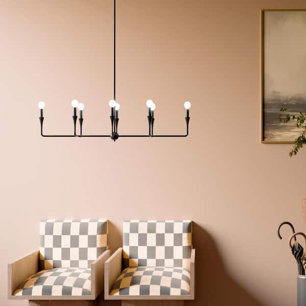 KICHLER Alvaro 45.5 in. 8-Light Black Modern Candle Linear Chandelier for Dining Room