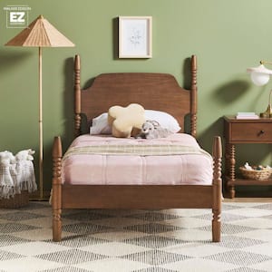 Modern Farmhouse Easy Assembly Dark Brown Solid Wood Twin Platform Bed with Spindle Detailing