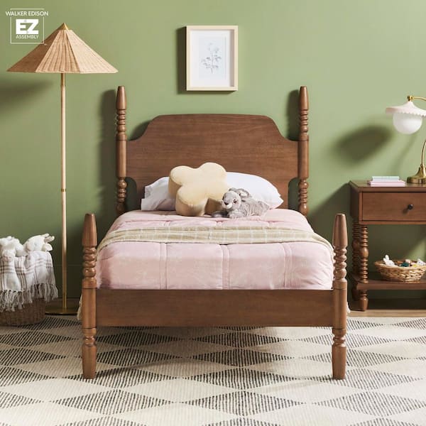 Walker Edison Furniture Company Modern Farmhouse Easy Assembly Dark Brown Solid Wood Twin Platform Bed with Spindle Detailing