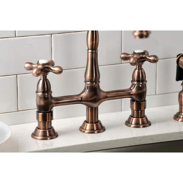 Kingston Brass Victorian 2-Handle Bridge Kitchen Faucet with Side Sprayer  in Polished Bras
