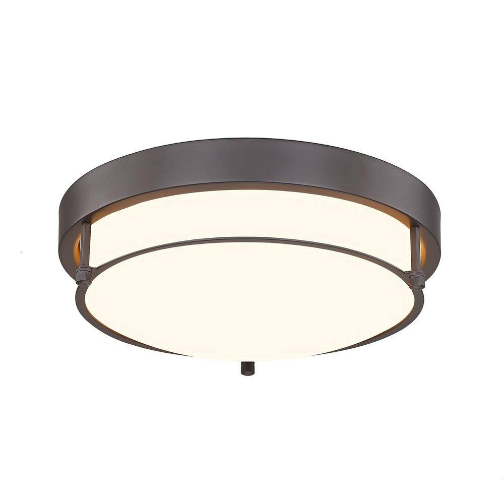 12 in. Round Matte Bronze 2-Light Semi-Flush Mount with Frosted Glass White Glass Shade for Living Room (No Bulbs) price history on PriceWatchPro