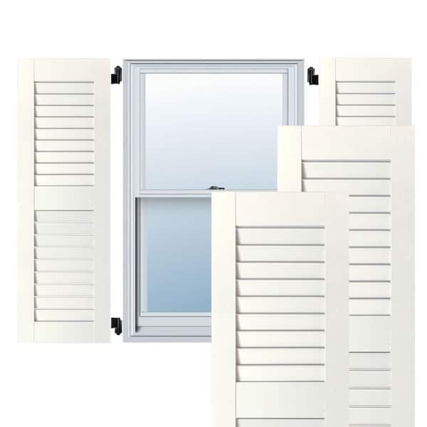 Exterior Shutters Louvered Vinyl Pair Bright White Rectangle Window 15 x 48 in 