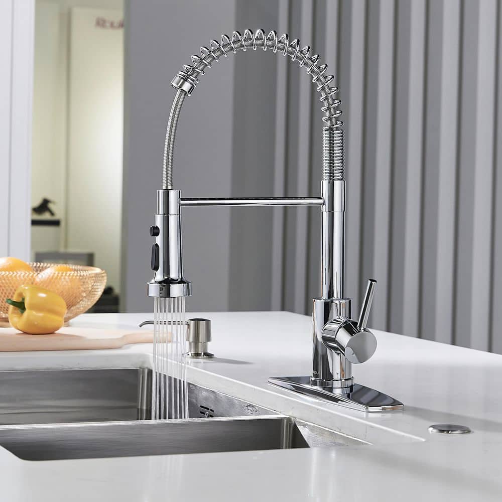 Chrome High-Arc Kitchen Faucet with Pull-Out Spray