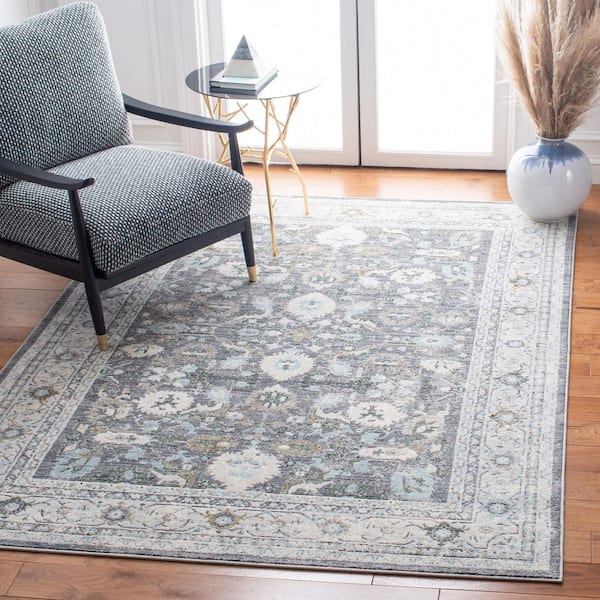 History 4 ft. x 6 ft. Light Gray/Dark Gray Oriental Border Area Rug